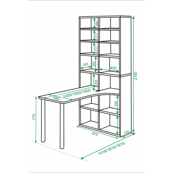Стол-стеллаж СУ(ш2в2)+2ФС/180